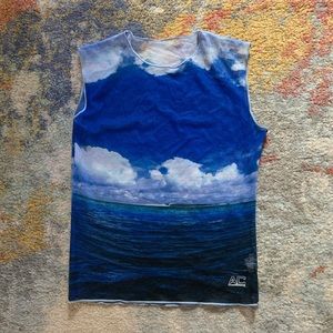 Vintage Aaron Chang Sea and Sky Photograph Bikini and Sheer Mesh Coverup